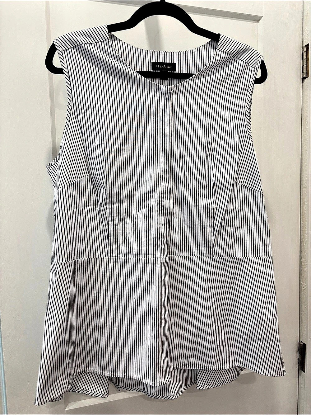 Le Château Striped Sleeveless peplum button down Shirt White & Blue